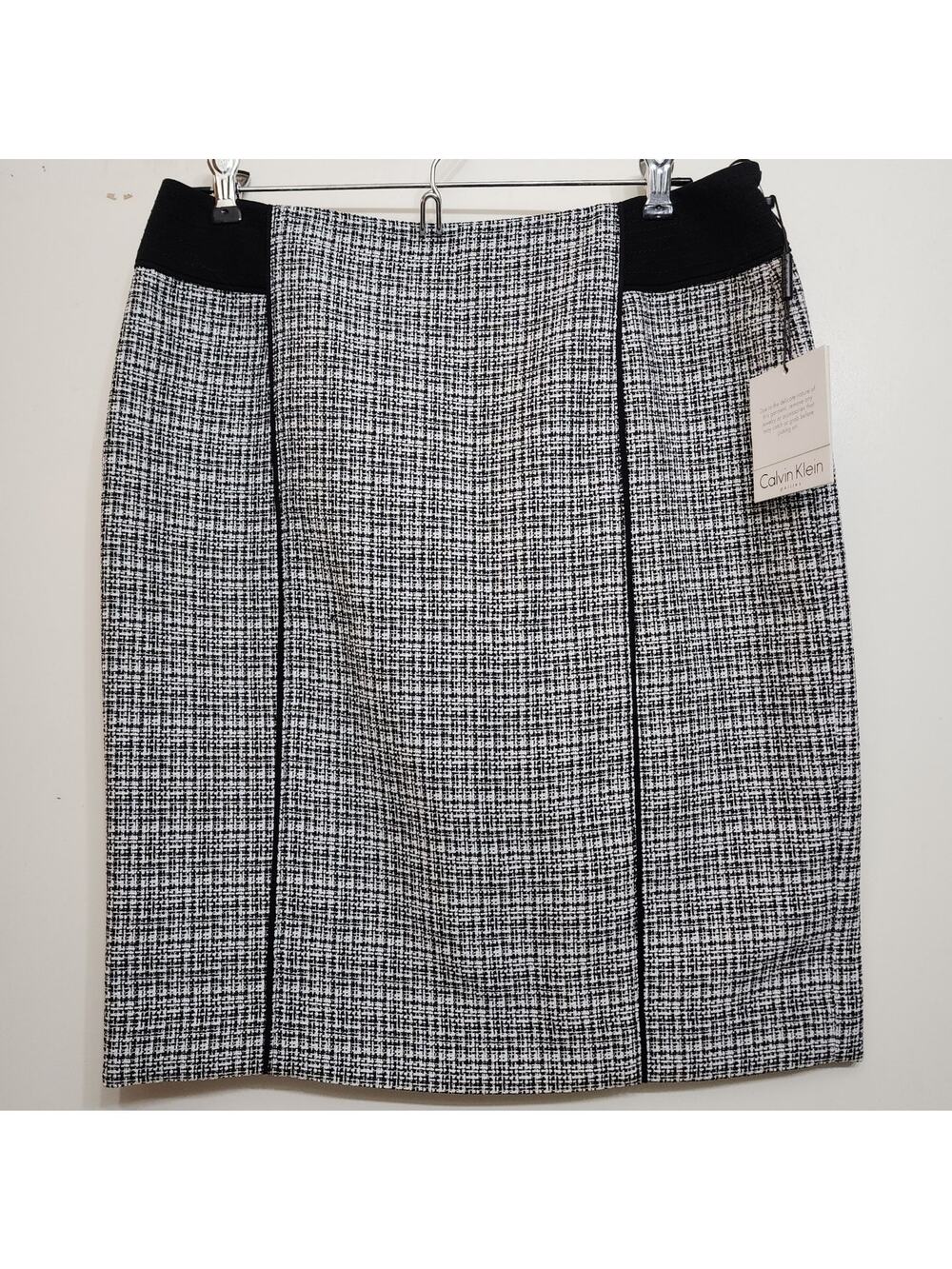 NWT Calvin Klein Houndstooth Black Gray Career Office Pencil Skirt, 6 Petite